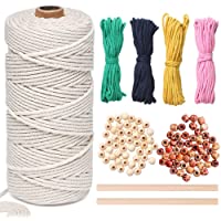Aenamer Hilo Macrame 3mm x 200m- Natural Cordón Hilo de Algodón y Accesorios- Cuerda Macrame para Atrapasueños- Cortinas…